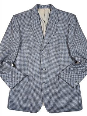 Vintage J Riggings 100% Wool Tweed Blue Tan Houndstooth Sport Coat Blazer 42R